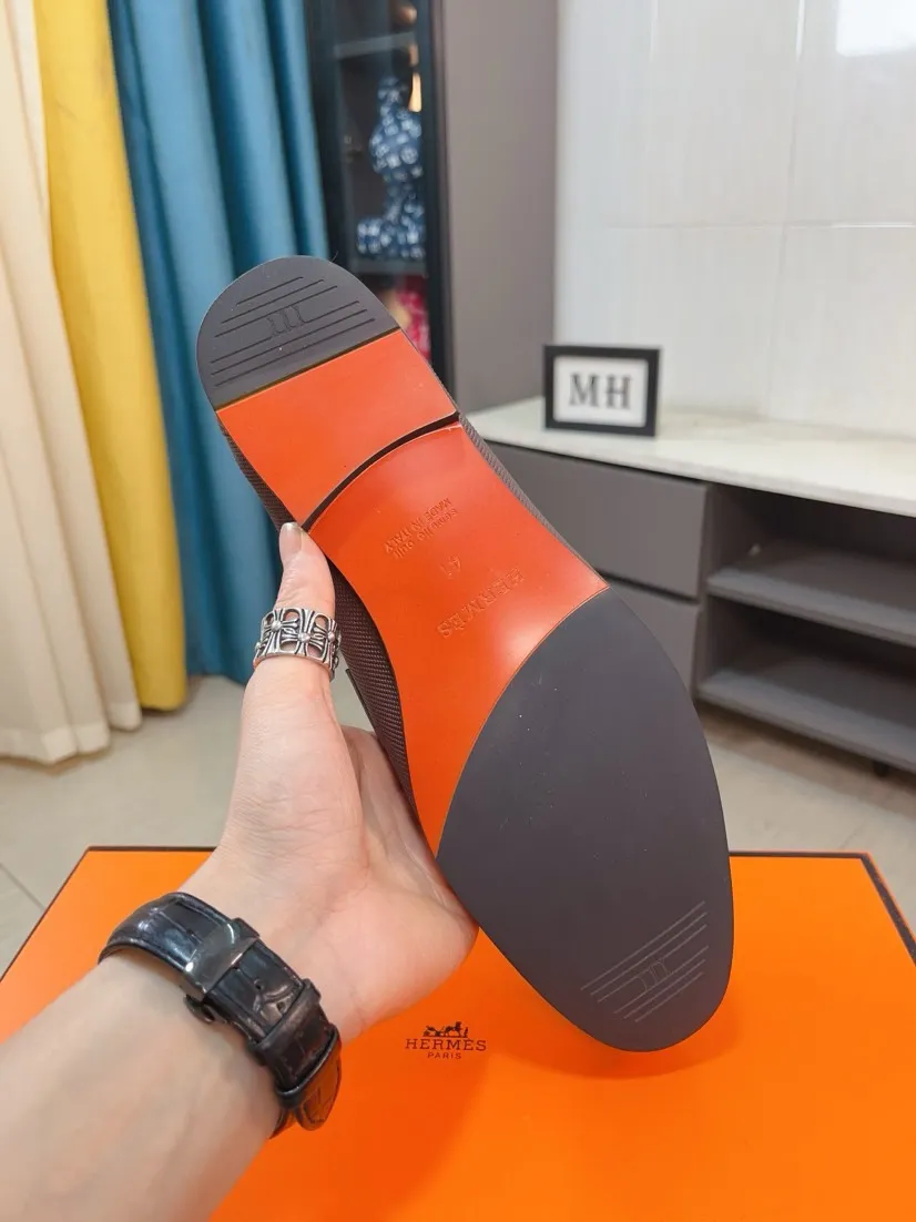 Men's shoes 💰560🌹🌹Niuli "HERMES" Hermès business leather shoes, original factory configuration, original imported cowhide upper + luxury hardware logo + fully imported original customized cowhide lining, sole: rubber wear-resistant outsole, difficult craftsmanship, original factory follow-up goods, 🔍🔍high quality code number: 38-44 45 can be customized